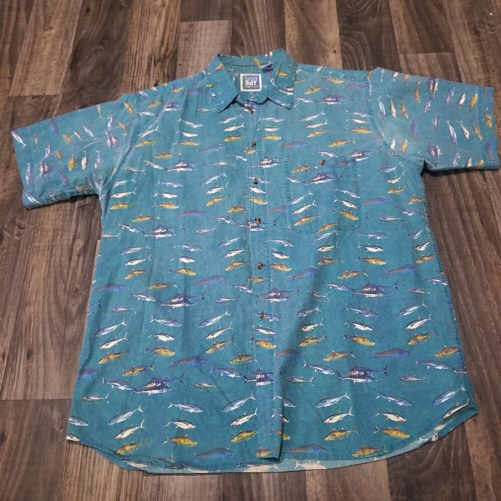 Vintage Bimini Bay Outfitters Fishing Hawaiian Sailfish Button Up Shirt XL